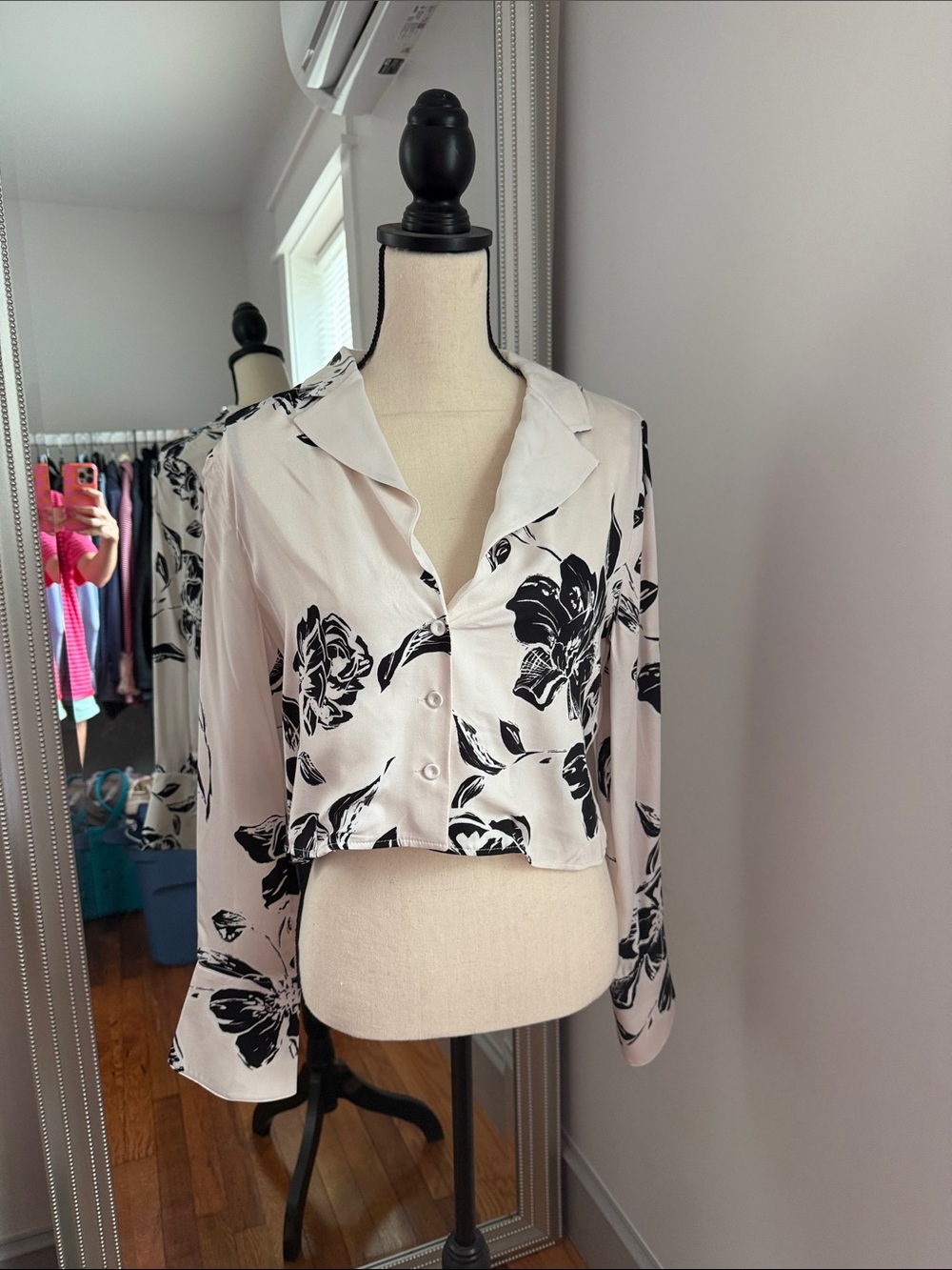 Favorite Daughter White Crop Blouse with Black Floral Print